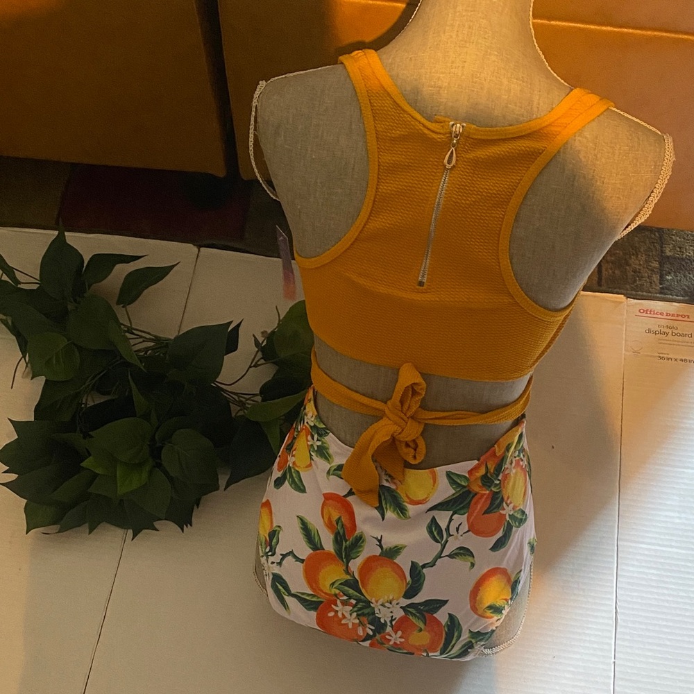Mustard Yellow One-Piece Swimsuit with Citrus Print - Picture 4 of 4